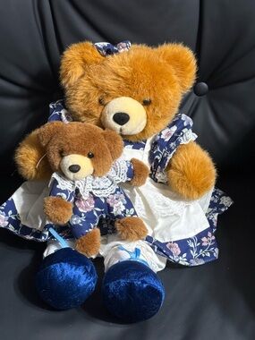 Vintage best-made toys Toronto Teddy Bear Mother & Baby Set Floral Dress Plush